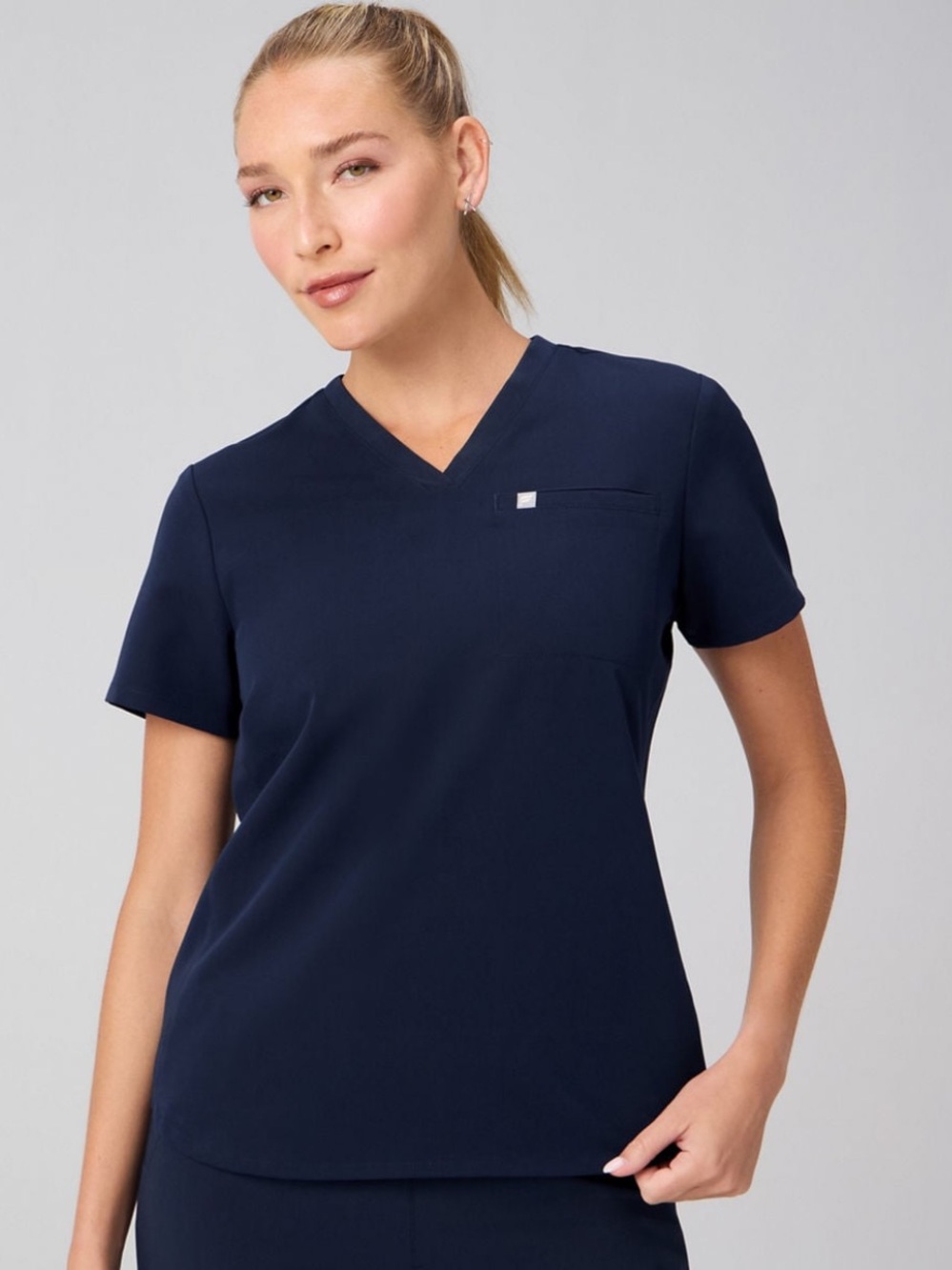 Fabletics 1-Pocket Navy Scrub Top NWT